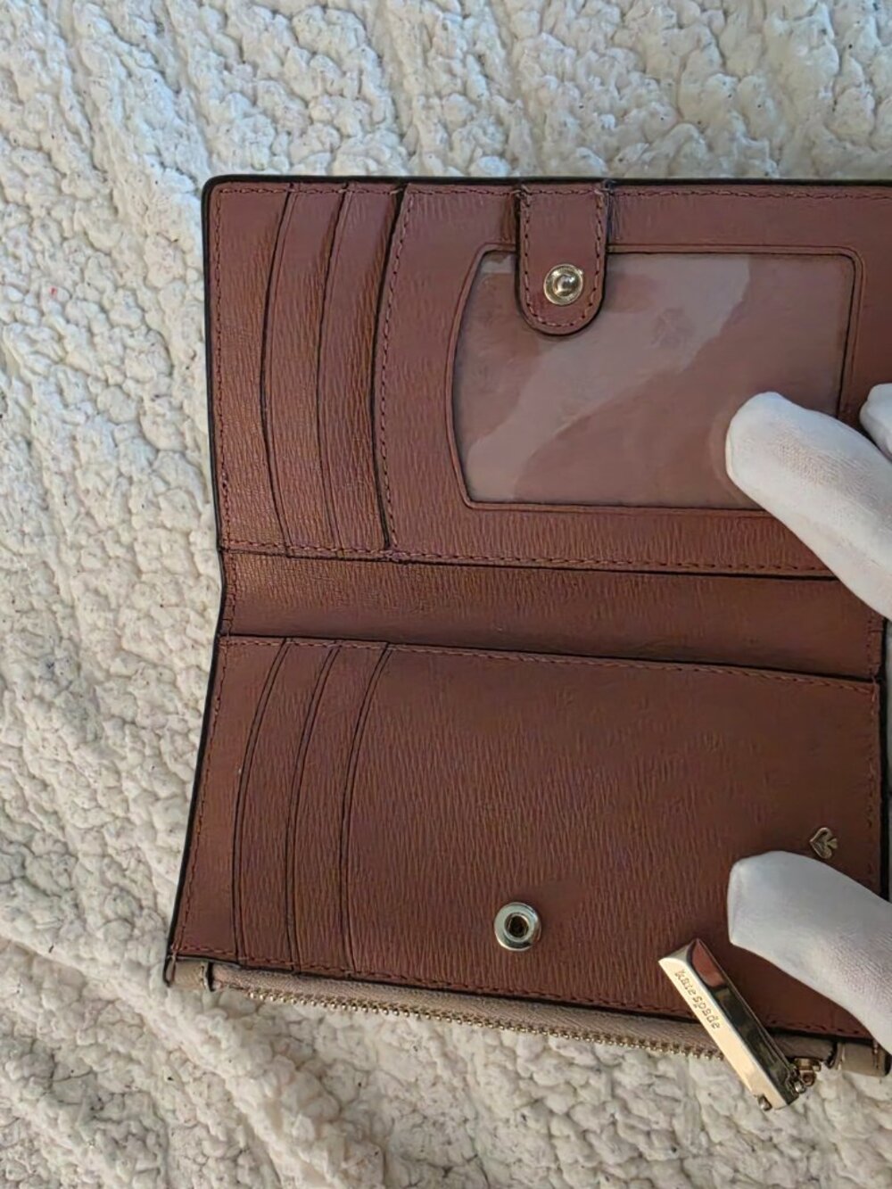 Kate Spade Small Leather Wallet | Taupe & Black | Mini Bifold - Picture 2 of 4